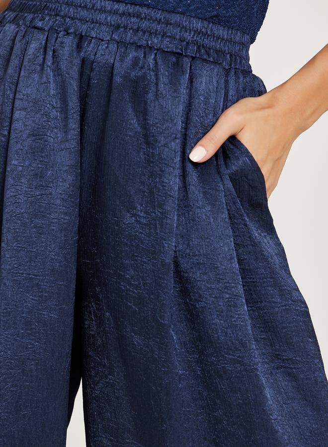 Styli Women Blue Shimmer Wide Leg Trousers - Image 3